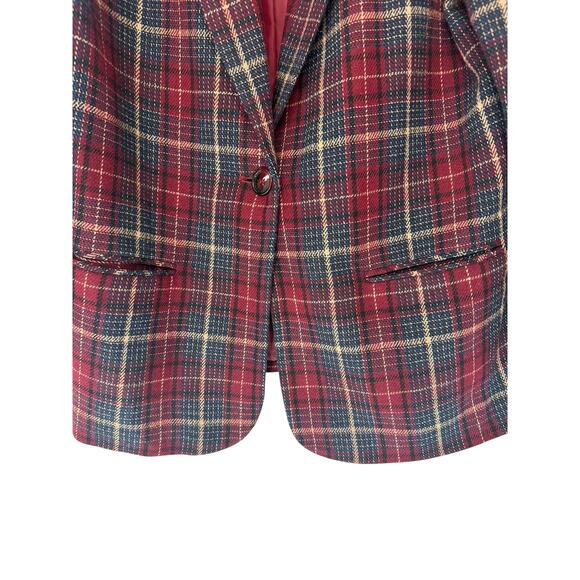 Vintage Plaid Dark Academia Wool Blend Single Button Oversized‎ Blazer Size 14 - Picture 5 of 12